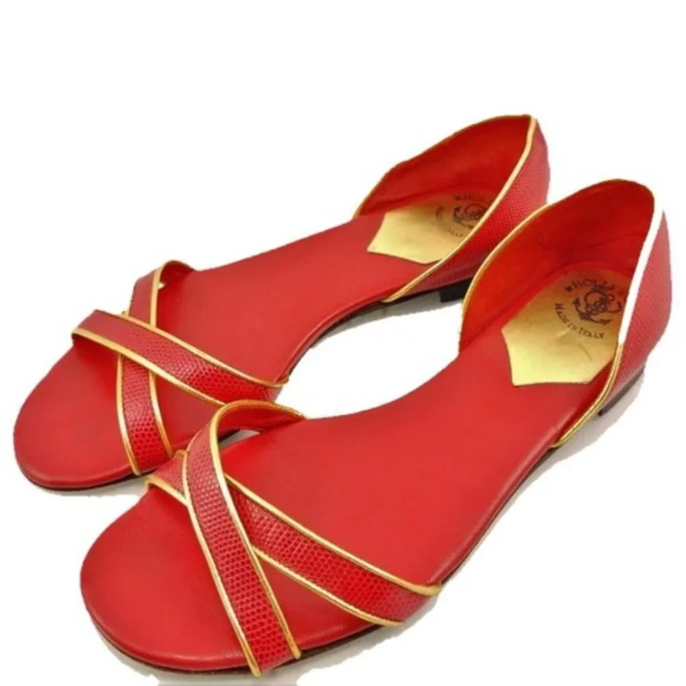 Hollywould Red D’orsay Flats Sandals Sz 38.5 8.5